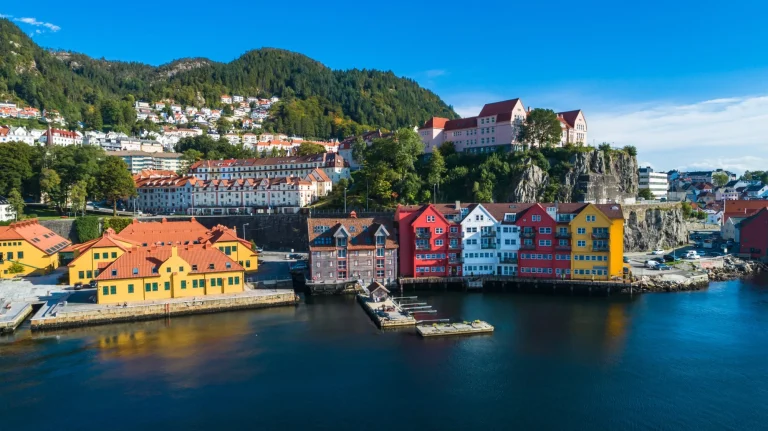 Vue aérienne de la vieille ville de Bergen. Bergen, Norvège.